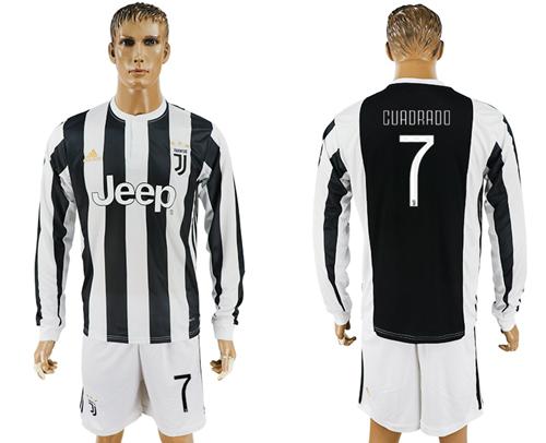 Juventus #7 Cuadrado Home Long Sleeves Soccer Club Jersey